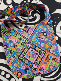 Image 1 of Bright psychedelic flowers vintage fabric bag