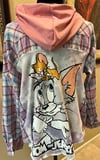 Vintage Pink/Purple/Blue/White Hoodie Flannel Shirt Tom and Jerry