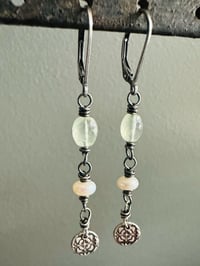 Image 3 of prehnite and pearl sterling silver charm earrings