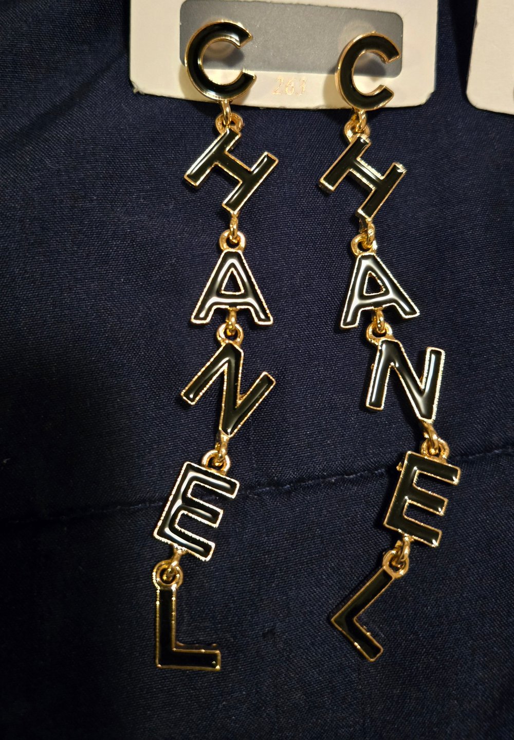 Image of Long Dangle Earrings (Gold & Black)