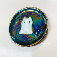 Image 2 of ghost cat trinket dish with rainbow effect (3.5 Inches Diameter)