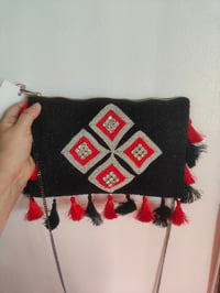 Image 1 of RED AND BLACK- PATTERN SILVER BAG AND HEADBAND