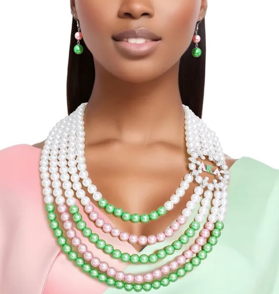 Image of Necklace Mix Pink Green Pearl AKA Set
