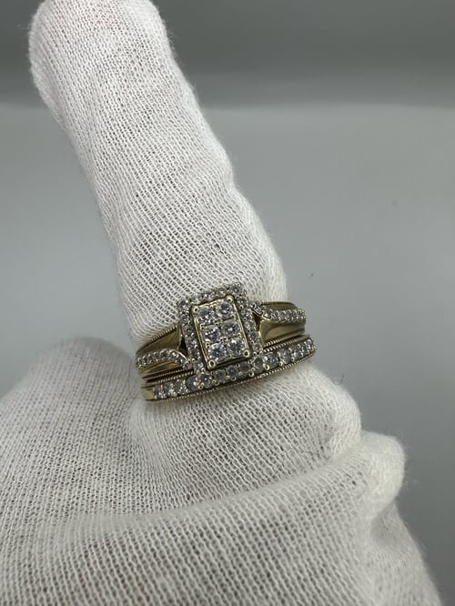 Image of Vintage 9K Gold 0.5ct Natural Diamond Cluster Ring and Half Eternity Band Set 