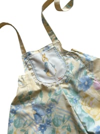 Image 2 of 4-5yrs READY TO POST FLORA PLAYSUIT- Vintage yellow floral fabric and Peter Rabbit lace frill pocket