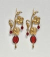 Floral Brass And Red Russian Watch-face Earrings