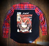 Upcycled “Baphomeow” t-shirt flannel