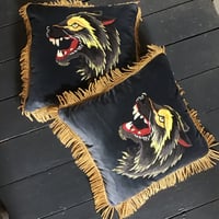 Image 12 of Black And Grey Wolf Velvet Cushion