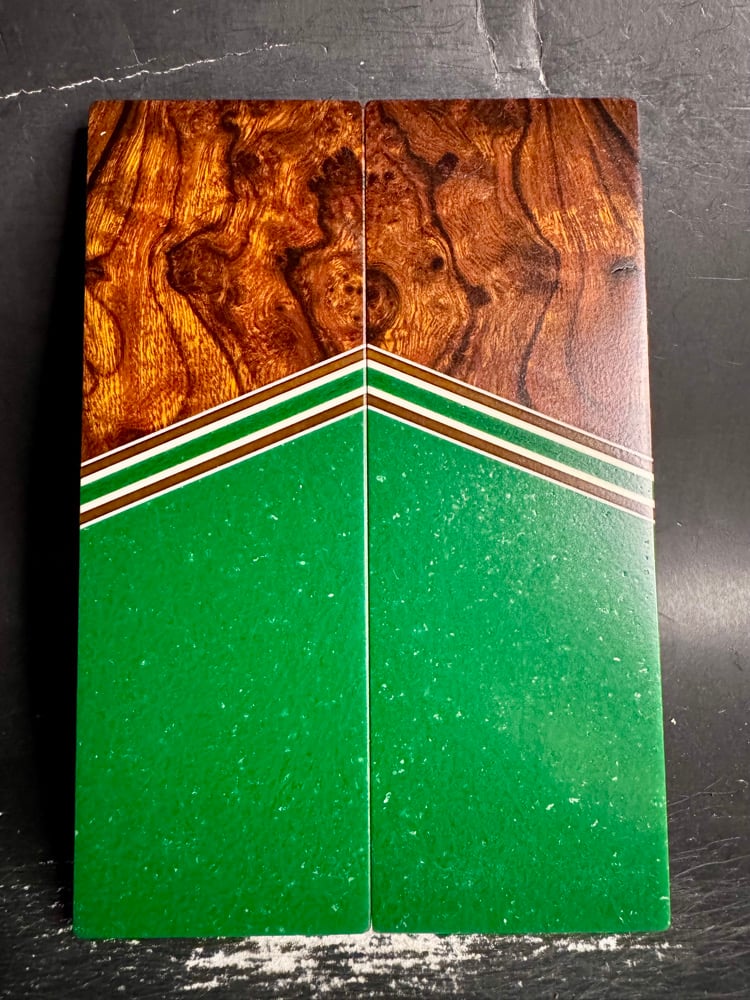 Image of Ironwood Burl & Green Glass Micarta Segmented Knife Scales