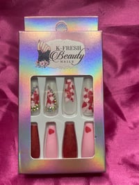 Image 1 of Nails - Long (Red/Pink Hearts)