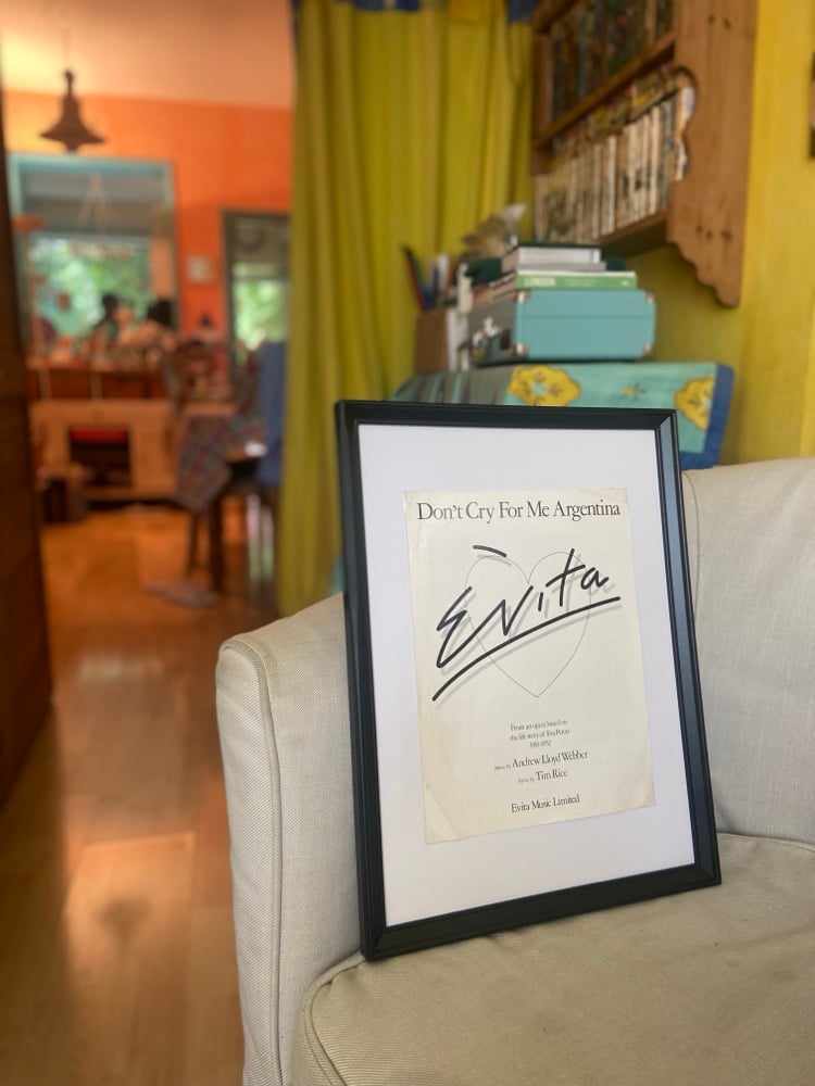 Don't Cry For Me Argentina from Evita, framed 1979 vintage sheet