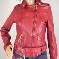 Image 1 of MAURITIUS Red Genuine Leather Moto Jacket