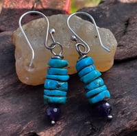 Image 1 of Turquoise & Amethyst Stacker Earrings 