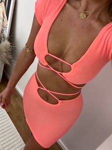 Image of Peach Crinkle Strappy Wrap Ties Skirt Set