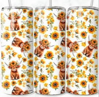 Baby Sunflower highland cow 20oz tumbler