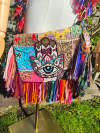 Image 1 of FRILL body cross Sari bag with ruffle -large detachable strap- Hamsa Hand 2