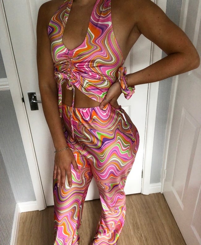 multiple prints* halter neck ruched top