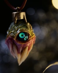 Image 1 of Egg of the King all seeing fangs pendant, leather cord, brass hardware, OOAK