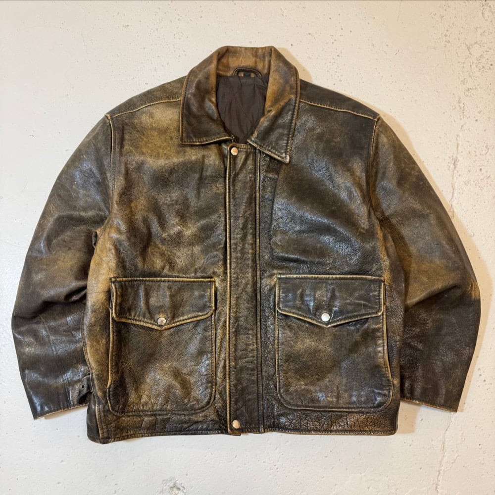 Image of 1990s Cropped Heavyweight Leather Jacket, Size Large