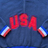 Image 4 of POLO RALPH LAUREN TEAM USA PILE FLEECE PULLOVER WOMENS SIZE LARGE QUARTER ZIP PATRIOTIC OLYMPIC BLUE