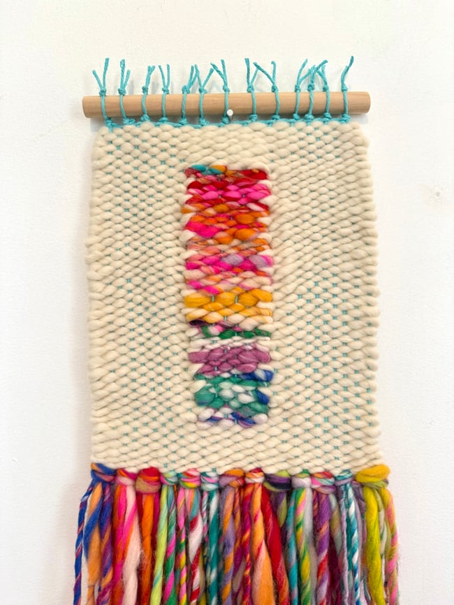 Rainbows and rectangles. Woven wall hanging.