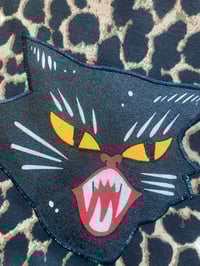 Image 9 of Black cat patch leopard large lined tote bag