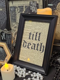 Image 1 of "TILL DEATH" 1800's bible page with preserved spider web 
