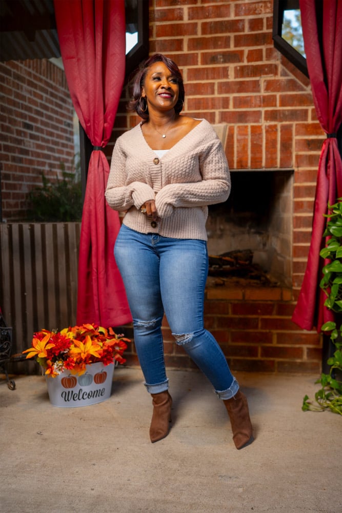 Image of Off Shoulder Button Down Sweater