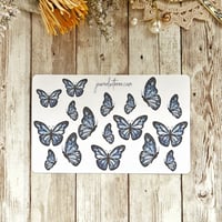 Image 3 of Blue Butterflies Sticker Sheet | Transparent & Premium White Sticker Vinyl 