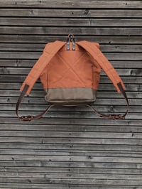 Image 4 of Dry waxed canvas backpack /hipster backpack with roll up top and double bottle pocket