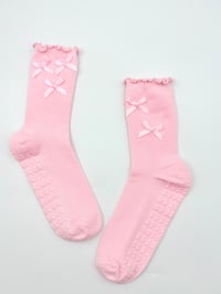 Image 3 of Pink Satin Bow Grip Socks 🎀