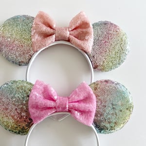 Image of Ombré Pastel Rainbow Mouse Ears with Sequin and Velvet Bows 