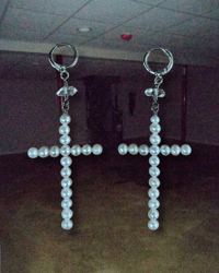 Image 1 of -;- Diamond drop pearl cross earrings -;-