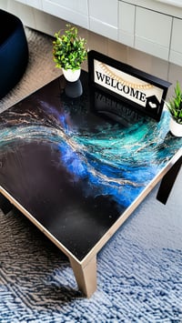 Image 1 of 22" Modern Epoxy Resin Art End Table Hand Painted 'The Hydra'