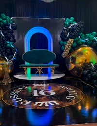 Image 2 of 3 D backdrop with balloons design and picture.