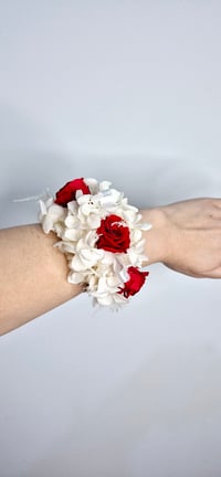 Image 3 of Red Rose & White Hydrangea Wrist Corsage