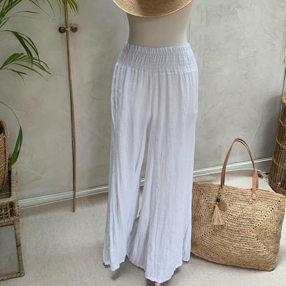 Image of Pantalon en lin Palazzo Blanc