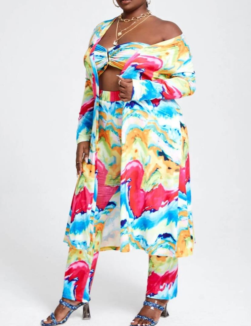 Image of Plus Tie Dye Print Crop Tube Top & Outerwear & Pants 