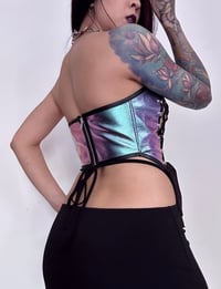 Image 3 of XS/S Oil Slick Triple Lace Up Top (ready to  ship)