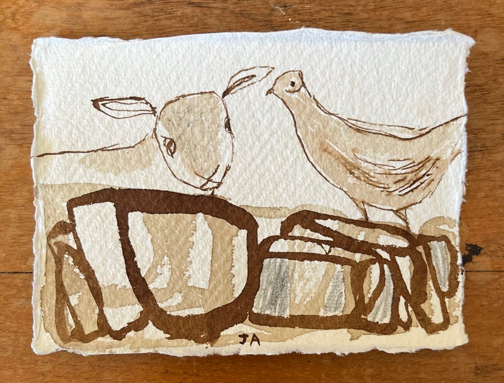 Image of Ewe and pheasant. 