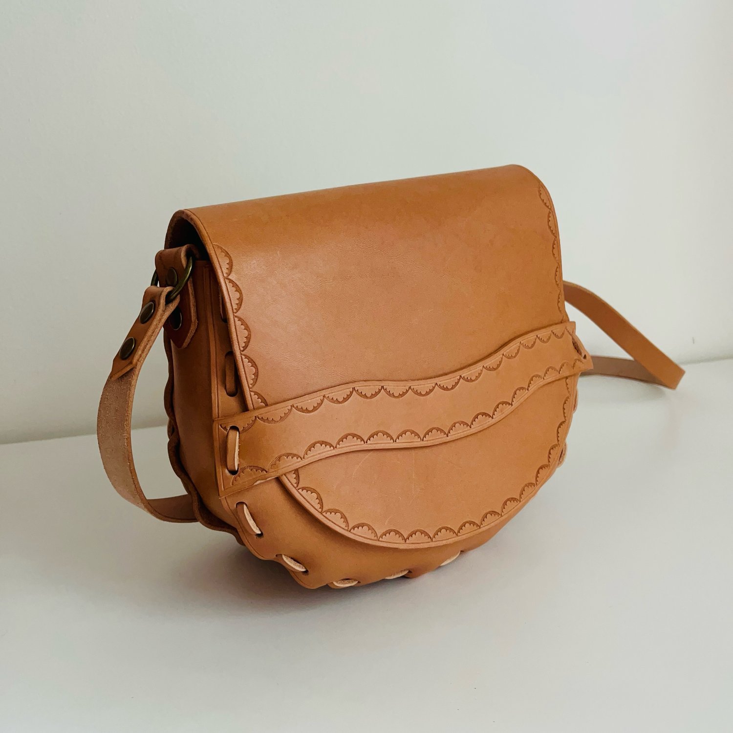 Image of Natural Vachetta Crossbody Saddle Bag