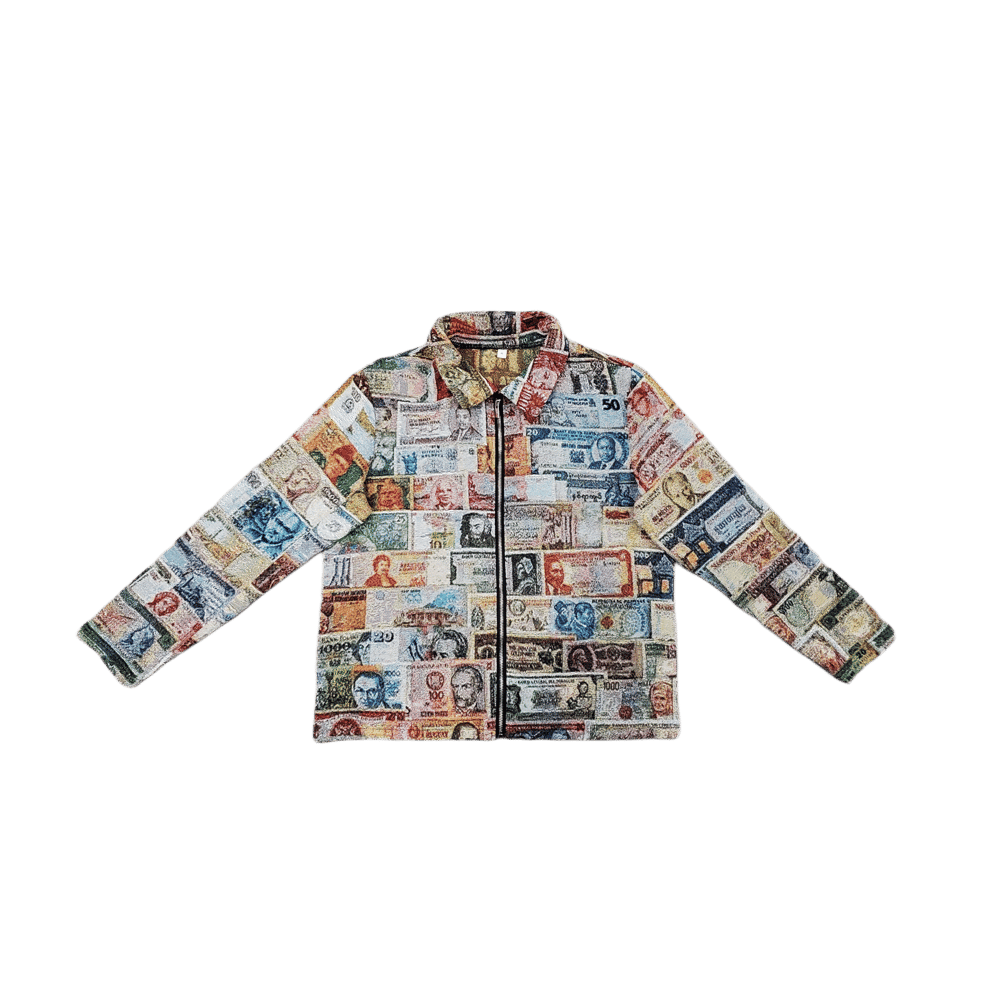 Foreign Currency Zip-Up Jacket