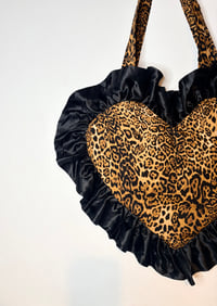 Image 2 of Leopard Luxe Heart Satin Ruffle Bag