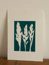 Grass A4 Original Botanical Monoprint Blue 
