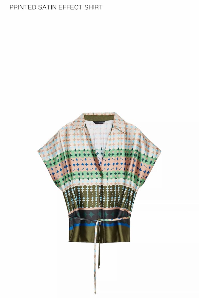 Image of ZARA PRINTED SATIN EFFECT BUTTON UP (M) & PANTS (L)