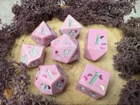 Image 4 of Faery Moon Handmade Jesmonite Dice Set | Pastel Pink and Mint Dice 