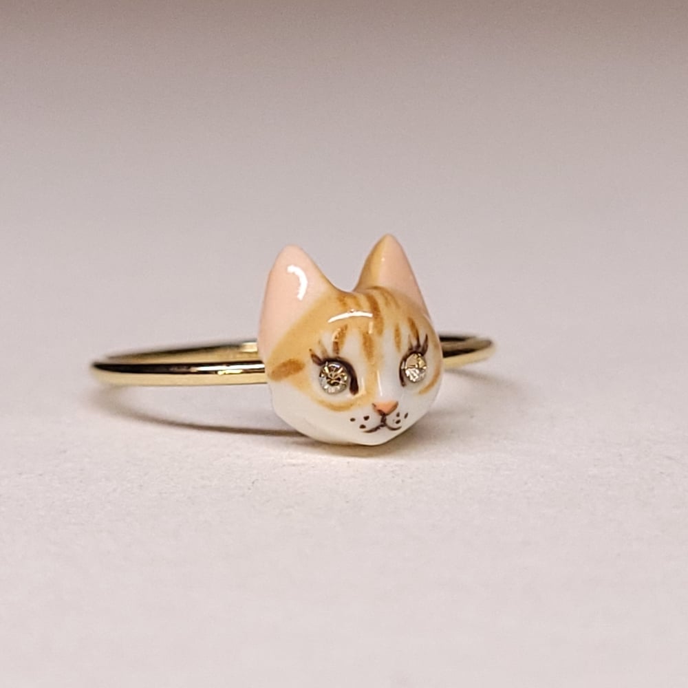 Image of Ginger Tabby Porcelain & Gold Filled Cat Ring