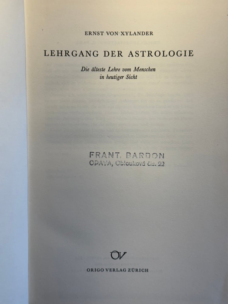 Image of Original Book from Library of Franz Bardon - Xylander: Lehrgang der Astrologie