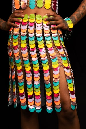 Image of Rainbow co-ord (skirt, top, cuff and earrings)