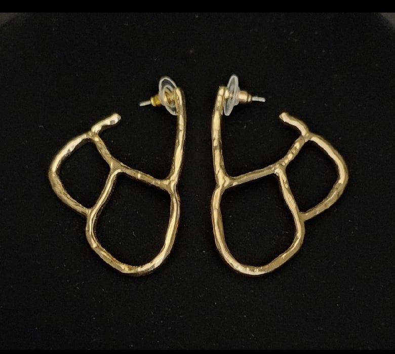Image of Gold Beaten Abstract Pierced Earrings 